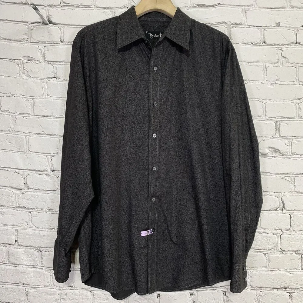 Ryder Men's Button Up Shirt Western Size XL Black Swirly Pattern‎ Cowboy Rodeo